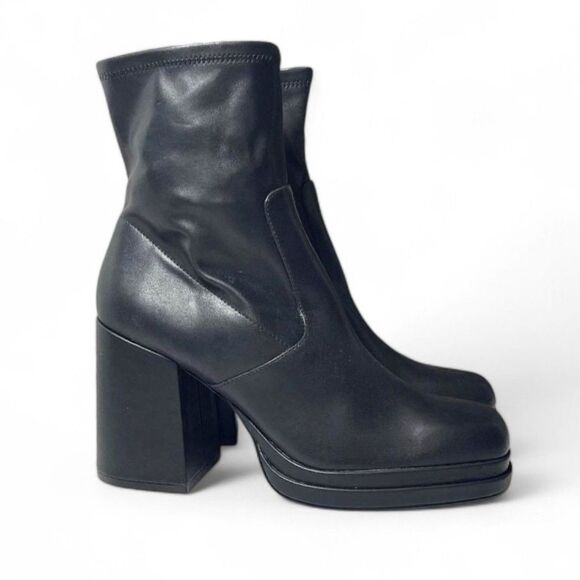 STEVE MADDEN Women Oppal Black Vegan Leather Retro Square Boots Size 10 - Picture 1 of 9